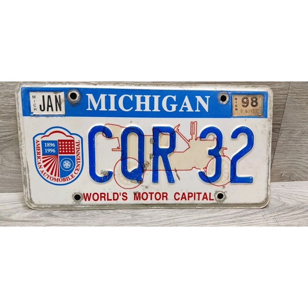 1997 Michigan License Plate World’s Motor Capital #CQR32, Man Cave, Cabin, Bar